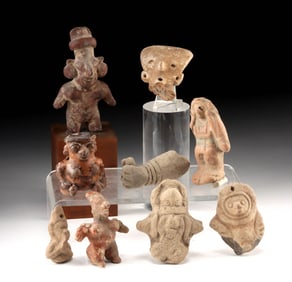 Lot of 9 Pre-Columbian Pottery Figures & Heads