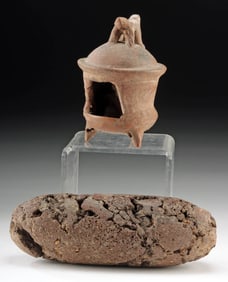 Nayarit Pottery Hut w/ Figurine & Lava Rock Mano