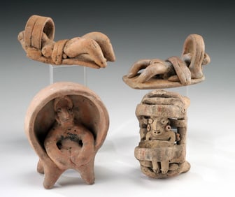 4 Colima & Chupicuaro Pottery Recumbent Litter Figures