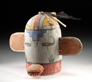 Hopi Kachina Mask Painted Cottonwood & Feathers