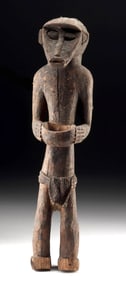 Baule Wood Gbekre Monkey Deity with Offering Bowl