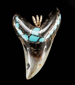 Polished Megalodon Tooth Pendant, Pyrite Inlays