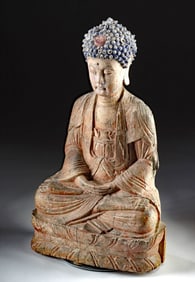 Large Chinese Ming Dynasty Polychrome Wood Buddha