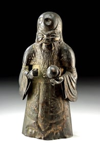 Chinese Ming Repousse Brass Shoulao Deity w/ Peach