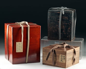 Three Japanese Edo to 20th C. Tomobako Wooden Boxes