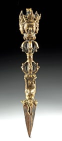 Tibetan Gilt Copper Phurba - Hayagriva & Mahakala