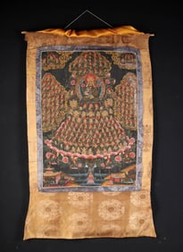 Tibetan Thangka: Buddhist Refuge Tree on Canvas & Silk