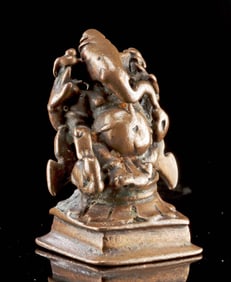 18th C. Indian Leaded Bronze Seated Ganesh w/ 4 Arms