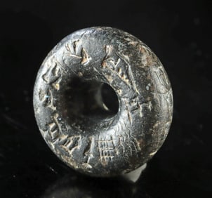 Rare Mesopotamian Spindle Whorl + Cuneiform Inscription