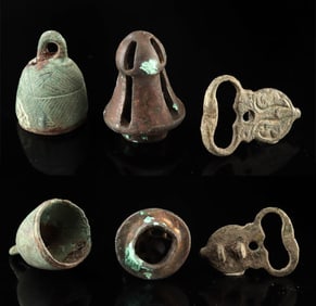 3 Luristan and Byzantine Copper Alloy Bells and Buckle