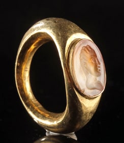 Roman 22K Gold & Carnelian Intaglio Portrait Ring