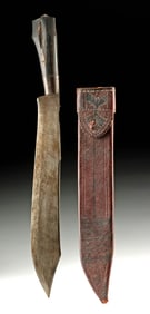 19th C. Mexican Machete w/ Horn Handle & Leather Sheath