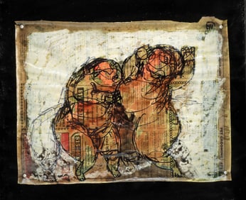 Yang Yang Mixed Media on Newspaper - Two Figures