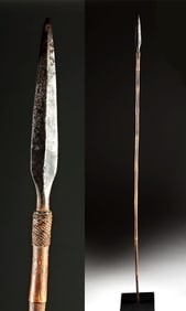 19th C. Philippine Igorot Spear - Bamboo, Rattan & Iron