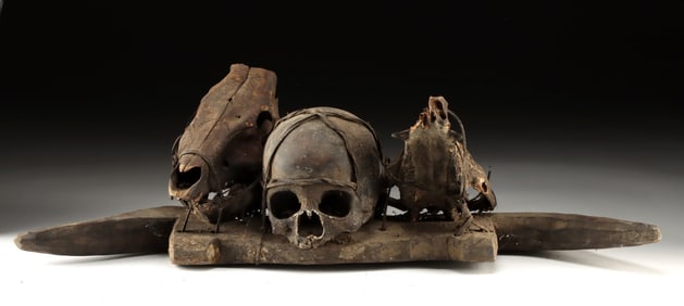 Rare Ifugao Head Trophy Rack with Human & Animal Skulls