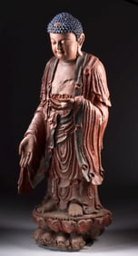 Large 17th C. Chinese Wood Amitabha Buddha on Lotus