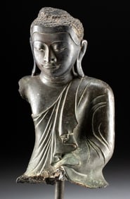 19th C. Burmese Bronze Buddha w/ Inlaid Enamel Eyes