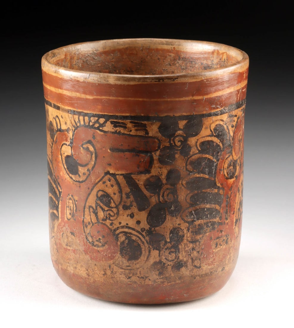 Maya Polychrome Pottery Vessel - Serpentine Motifs (1 of 3)