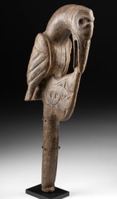 Taino Wooden Canoe Prow - Mythic Bird Figure w/ Fish