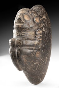 Taino Black Serpentine Stone Carving of Zemi Figure