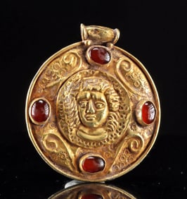 3rd C. Roman Gold Pendant of Sol Invictus w/ Carnelian