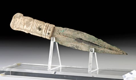 Canaanite Bronze Dagger with Carved Bone Hilt - Rare!!