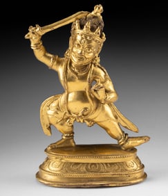 Rare 15th C. Tibetan Gilt Copper Alloy Figure of Acala