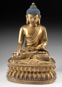 Fine 18th C. Sino-Tibetan Gilt Copper Shakyamuni Buddha