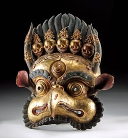 19th C. Nepalese Gilt Copper Mask of Garuda