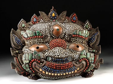 Himalayan Copper Mask - Inlaid w/ Turquoise & Coral