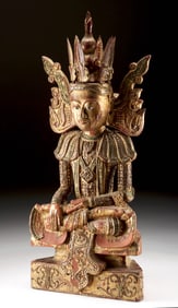 Regal 19th C. Burmese Coppered Crowned Buddha, Glass Inlay