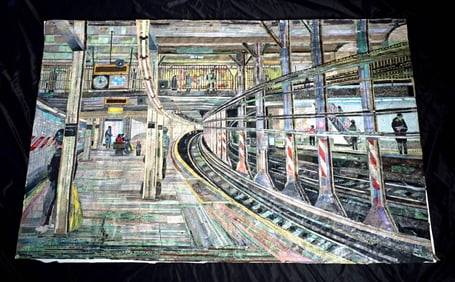Edith Kramer Mixed Media Collage - NYC Subway Platform