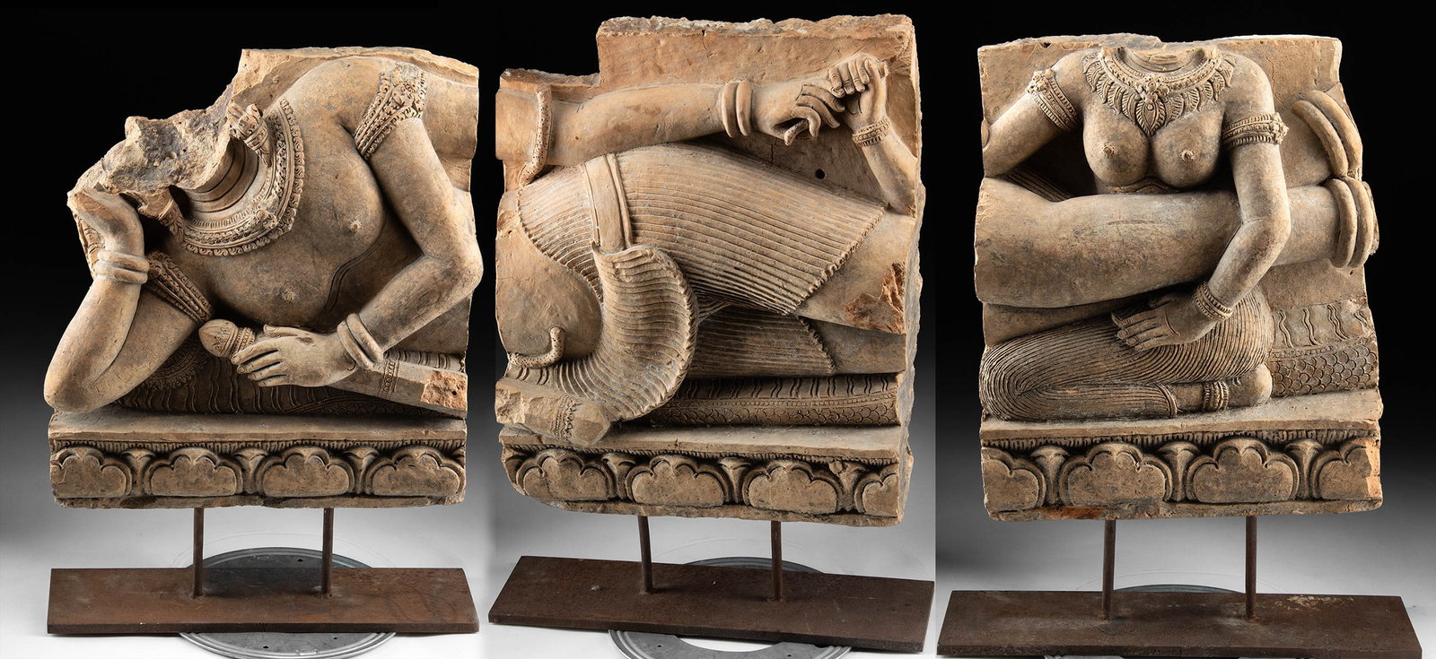 13th C. Indian Terracotta Relief Triptych -  Anantashayana Vishnu and Lakshmi (1 of 10)