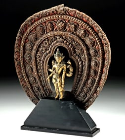 15th C. Nepalese Gilt Copper Amoghapasa - Eight Arms, Jeweled Inlay