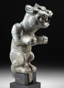 Rare Serpentine Standing Tiger Tenon Base, Zhou Dynasty, China