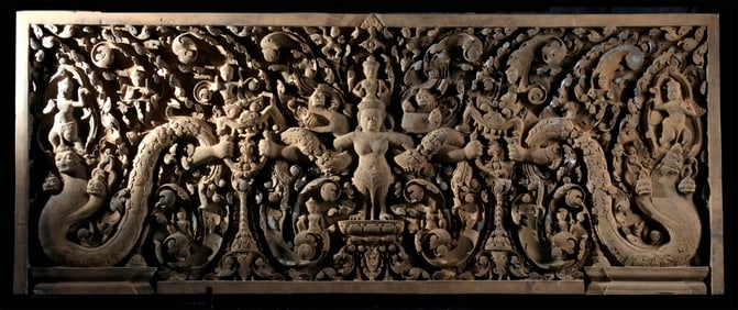 Impressive Cambodian Stone Lintel of Vishnu on Garuda (Preah Ko Style)