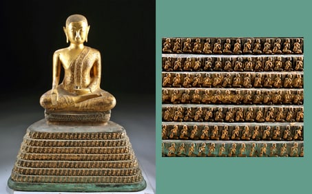 19th C. Thai Rattanakosin Gilt Brass Monk (Phra Malai Kham Luang)