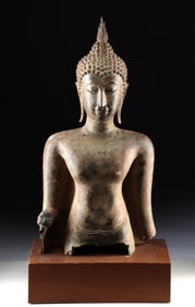 Large 18th C. Thai Late Ayutthaya Bronze Buddha Statue