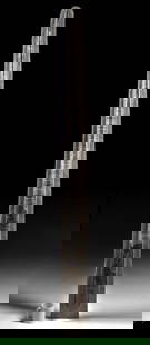 Elongated Fossilized Orthoceras Shell, 78.5"L, Devonian Period, Morocco: North Africa, Morocco, Devonian Period, ca. 419.2 to 358.9 million years ago. An impressive elongated fossilized shell of ancient Orthoceras, a long-extinct genus of marine cephalopod related to