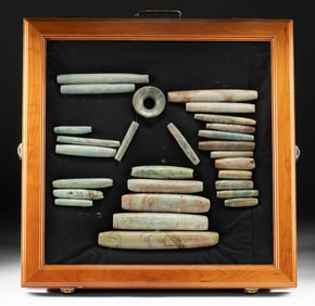 28 Maya Greenstone Adornments - Tubular Beads and Earspool