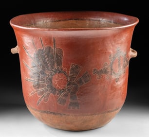 Huge Mixtec Red-Slipped Ceremonial Urn Symbolic Incised Designs