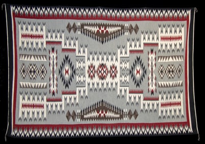 Large Navajo Wool Rug - Classic Storm Pattern & Lazy Line Weaving