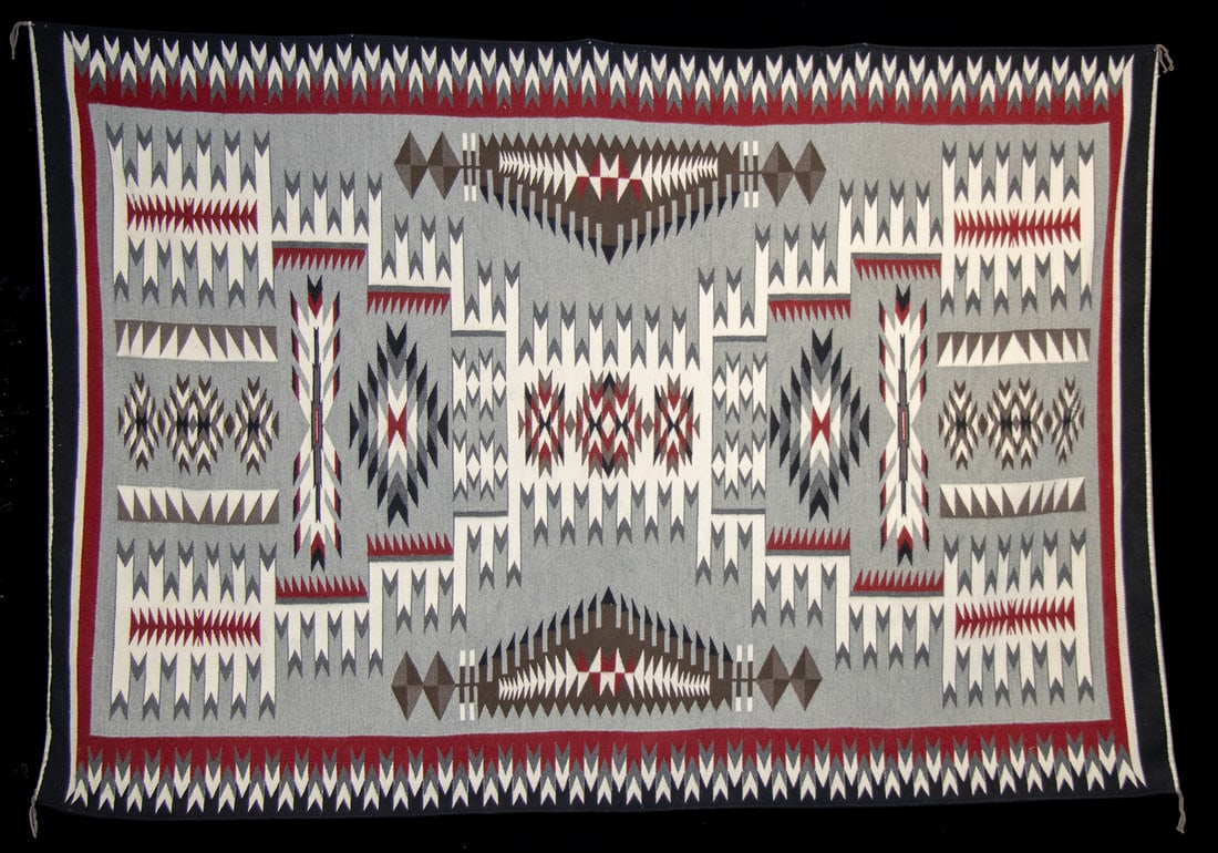 Large Navajo Wool Rug - Classic Storm Pattern & Lazy Line Weaving (1 of 4)
