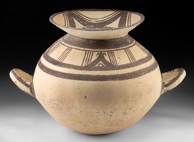 Large Daunian Terracotta Funnel Krater, Painted Bands and Arcs