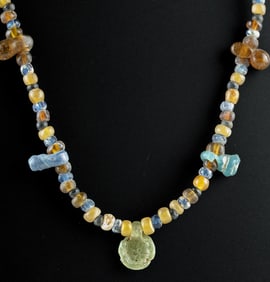 Roman / Byzantine Necklace - Glass Beads, Cross Pendant