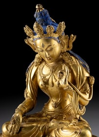 Superb 15th C. Tibetan Gilt Brass White Tara with Third Eyes