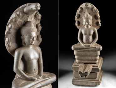 12th C. Khmer Sandstone Buddha Sheltered by Mucalinda