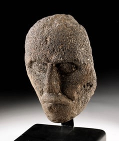 Lifesize+ Aztec Stone Head Sculpted in Basalt, Manifestation of Teotl