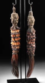 Naga Headhunter Tribal Hair Ornaments, Carved Ancestral Faces