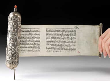 18th C. Ottoman Megillat Esther Scroll in Silver Case